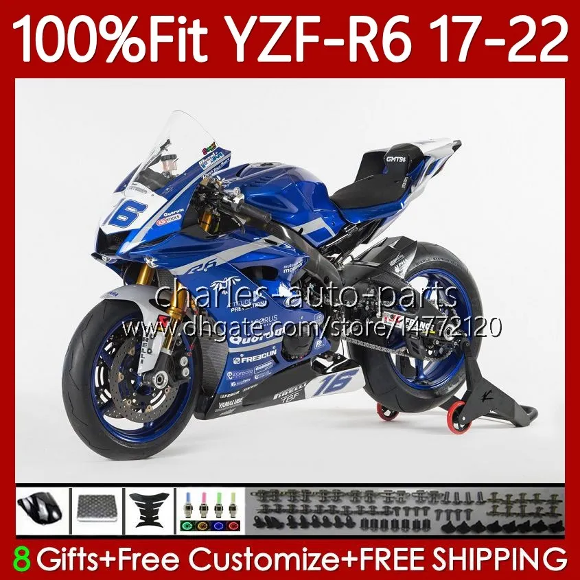 Feedings de molde de injeção para Yamaha YZF-R6 YZF R6 R6 600 CC YZFR6 17 18 19 20 22 22 Corpo 119No.86 YZF-600 Azul Branco 2017 2018 2019 2020 2021 2022 YZF600 17-22 OEM Bodywork