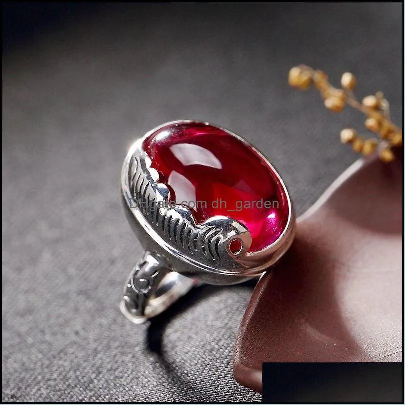 925 Sterling Silver Natural Stone Lapis Ruby Red Chalcedony Ring Gemstone Red Corundum Rings Fine Jewelry For Women