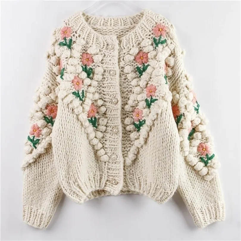 ZITY nouvelles femmes hiver à la main pull et Cardigans broderie florale évider Chic tricot veste perle perles Cardigans 210204