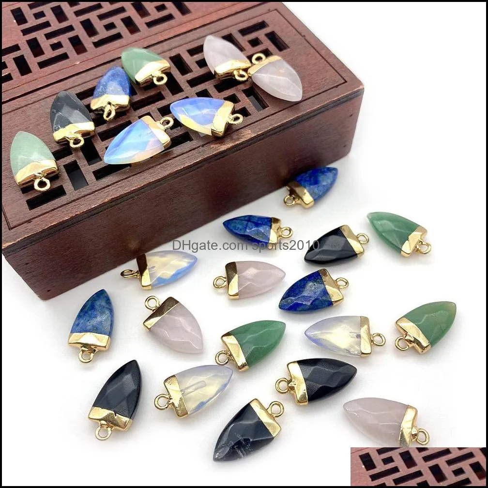 Konst och hantverk Arts Gifts Home Garden 10x19mm Gold Edge Natural Crystal Cone Arrowhead Stone Charms Rose Quartz Turquoise Dhakq