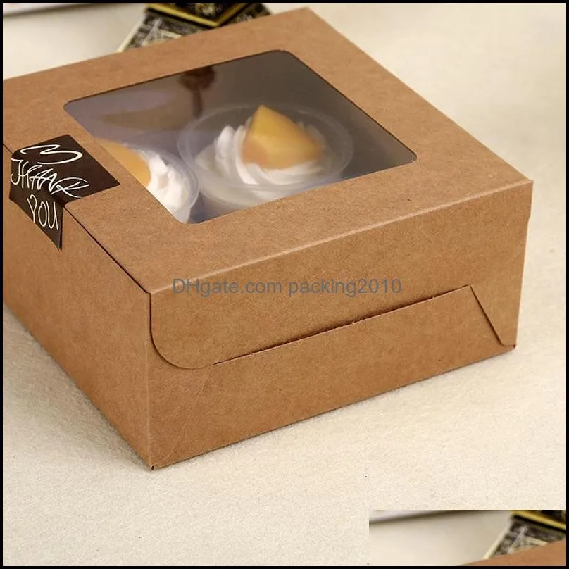 Cupcake Boxes Empty Clear Window Creative Kraft Brown & White Muffin Packaging Box DHL Fedex Fast Shipping