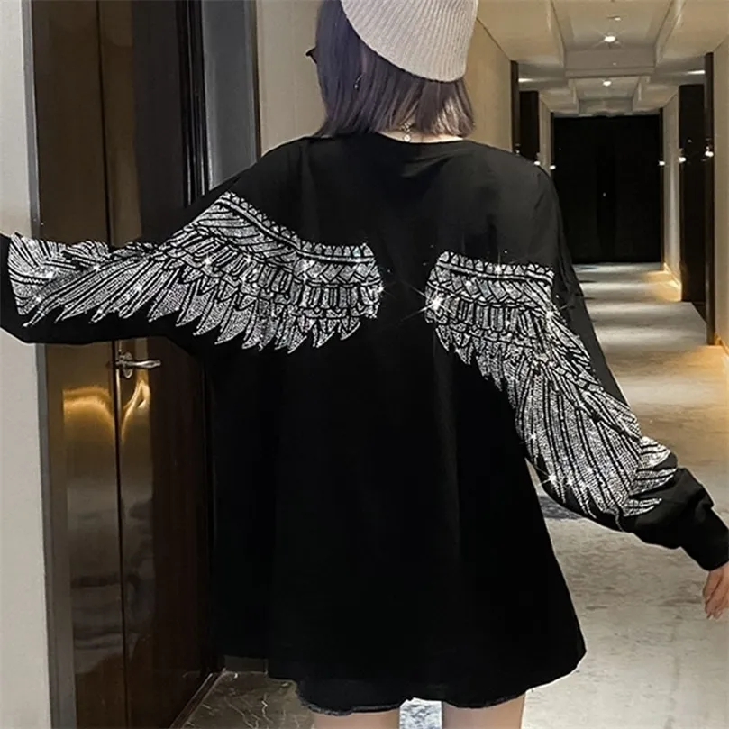 Spring and Autumn Wings Women's T-shirt Women's Long Sleeve Loose Heavy Industry Drill Top Woman Tshirts 220408