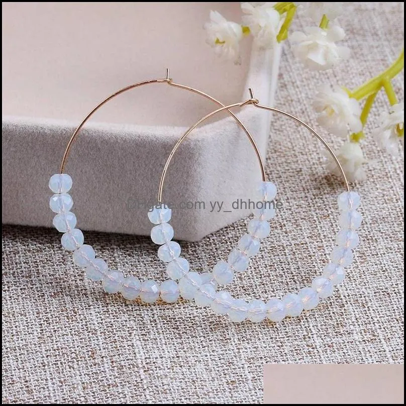 Korean Crystal Beaded Round Circle Earrings Women Sweet Rhinestone Glass Bead Hoop Earring Wedding Party Statement Jewelry Gift 103 G2