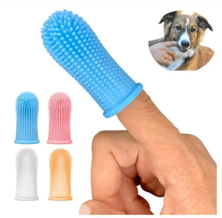 Hund Grooming Dog Super Soft Pet Finger Tandbrush Tänder Rengöring Bad Breath Care Icke-Toxic Silicone Tools Dog Cat Leveranser Inventory 100st SN4655