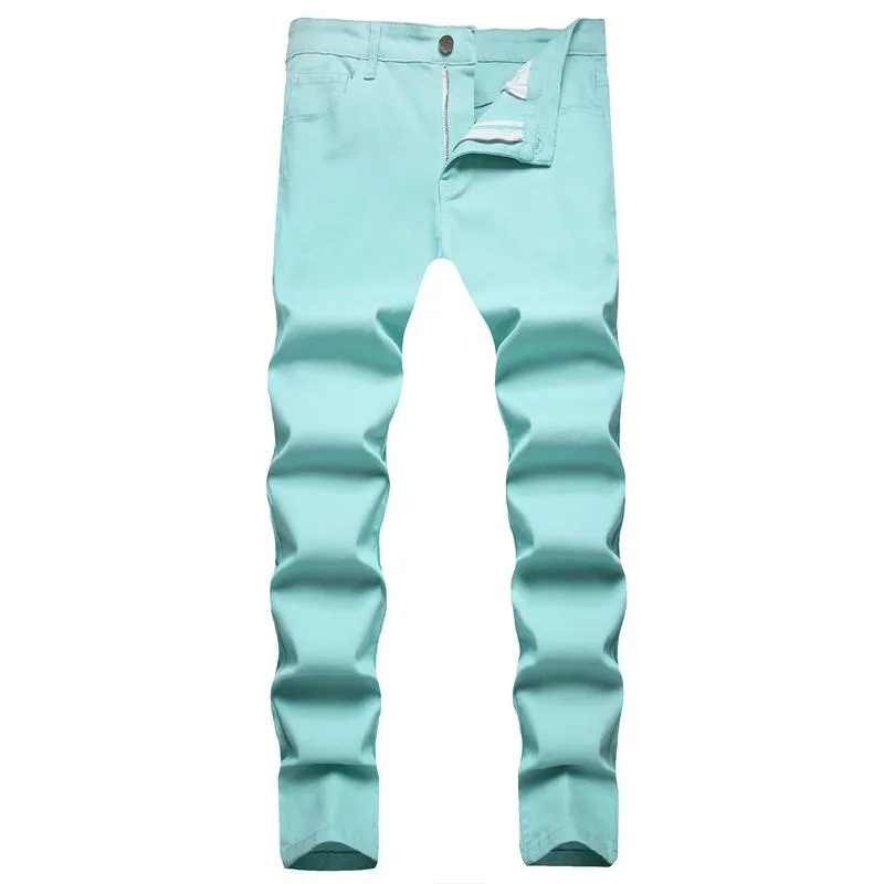 Herrar jeans streetwear män 4 färger enkel stil stilig smal passande stretch byxor manlig jogger casual rak denim pantsmen's