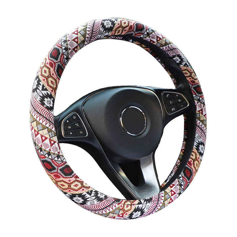 New Printed Cloth Linen Bohemian Canvas Universal Car Steering Wheel Cover 3738 Cm 14515 Inches M size Steering Wheel Wrap J220808