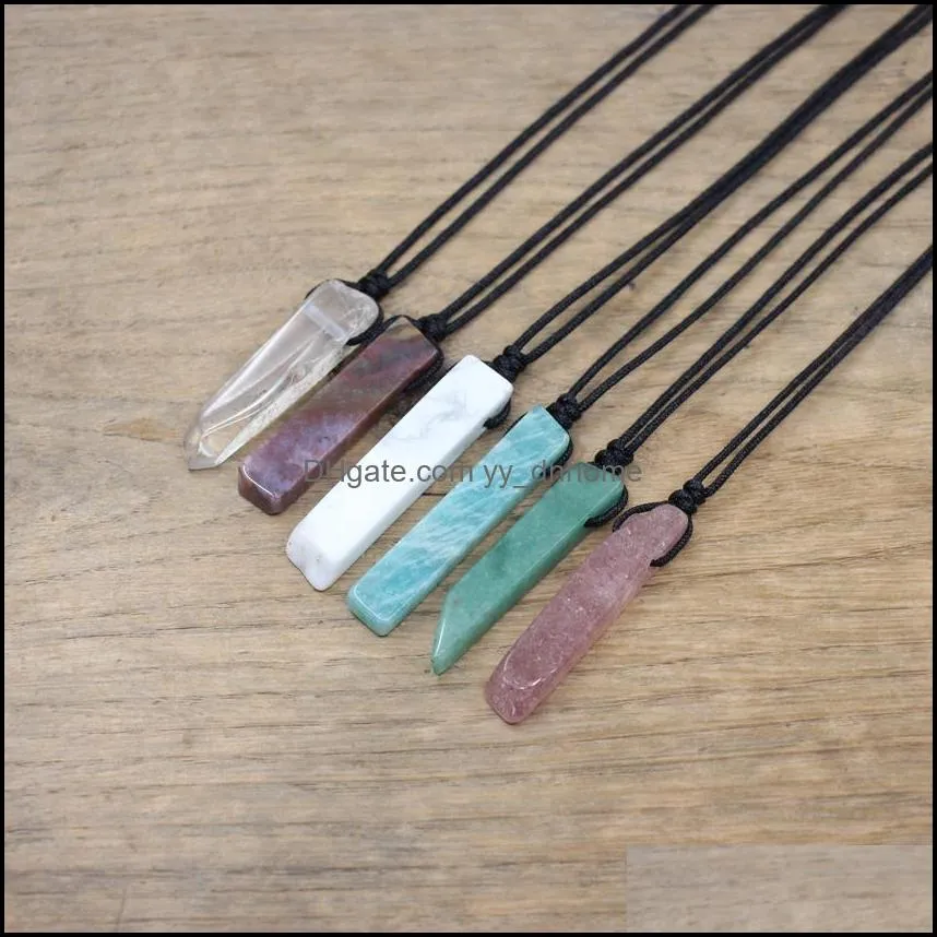 reiki chakra natural stone slice point pendants necklace healing amethyst rose quartz lapis labradorite women men rope chain yydhhome