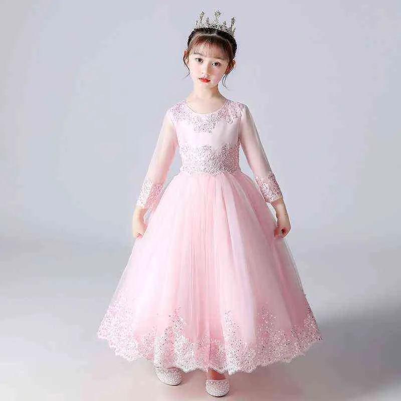 Filles robe de soirée mariage robe fleur robe princesse soirée été enfants maille manches robe Y220510