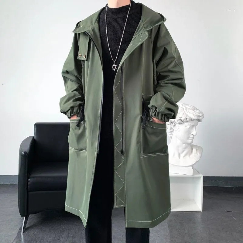 Männer Graben Mäntel Koreanischen Stil Windjacke Männer Mode Lose Beiläufige Mit Kapuze Streetwear Mid-länge Jacke Mantel Viol22