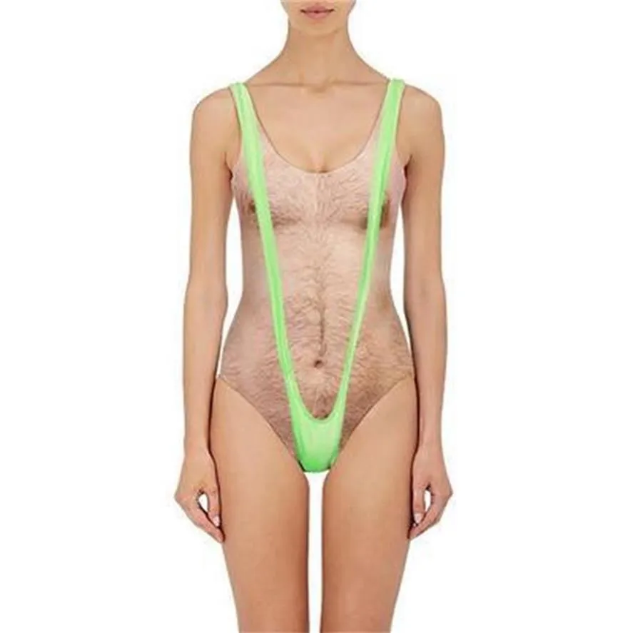 Printed Funny Borat One Piece Swimsuit Women Sexy Chest Hair Bathing Suit Summer Swimwear Joke Bather Noveltybeachwear338a