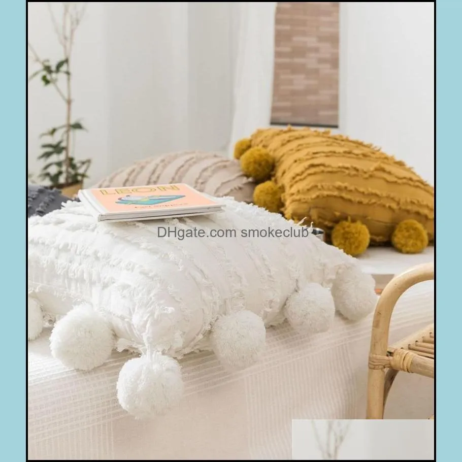 Seat Floral Tassels Pillow Cover With Pompom Yellow Grey White Decorative Cushion Cover Home Decor Throw Pillow Case 45x45cm LLS 67 G2