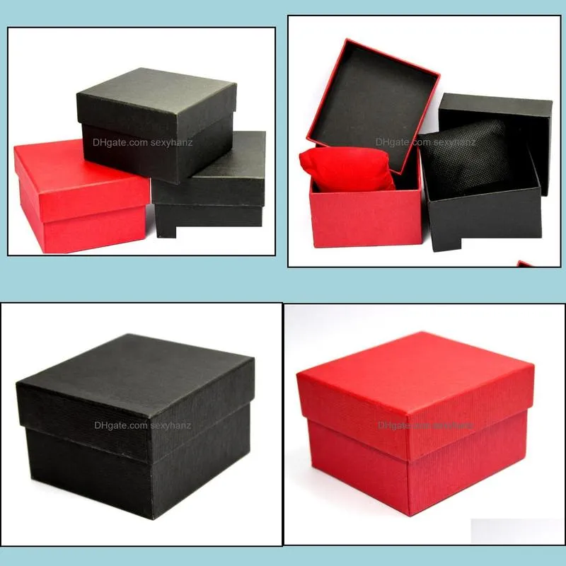 Fashion Watch boxes black red paper square watch case with pillow jewelry display box storage box free ship