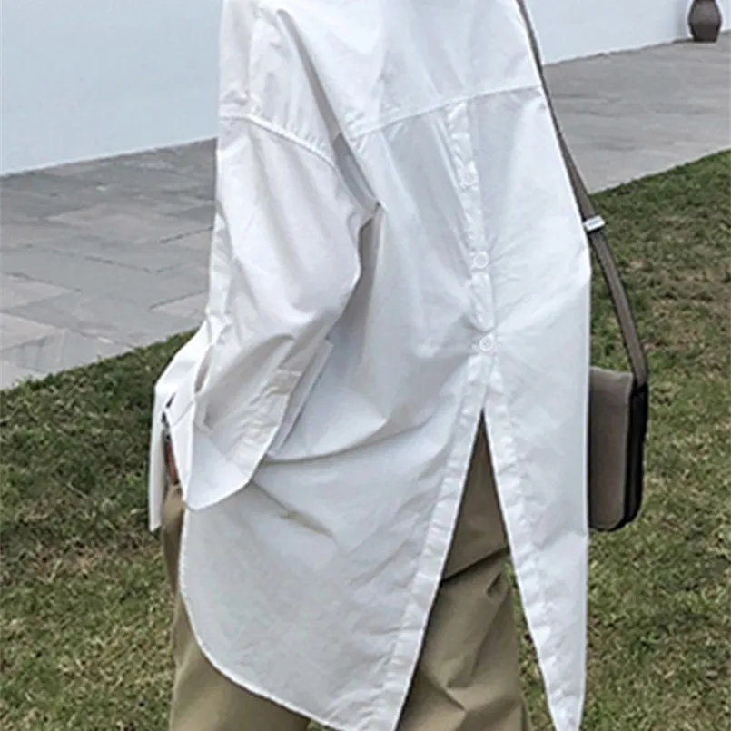 Celmia Осенняя модная рубашка Белые туники Топы Женская блузка с длинным рукавом Повседневная однотонная пуговица Асимметричная свободная вечеринка Blusas 220725