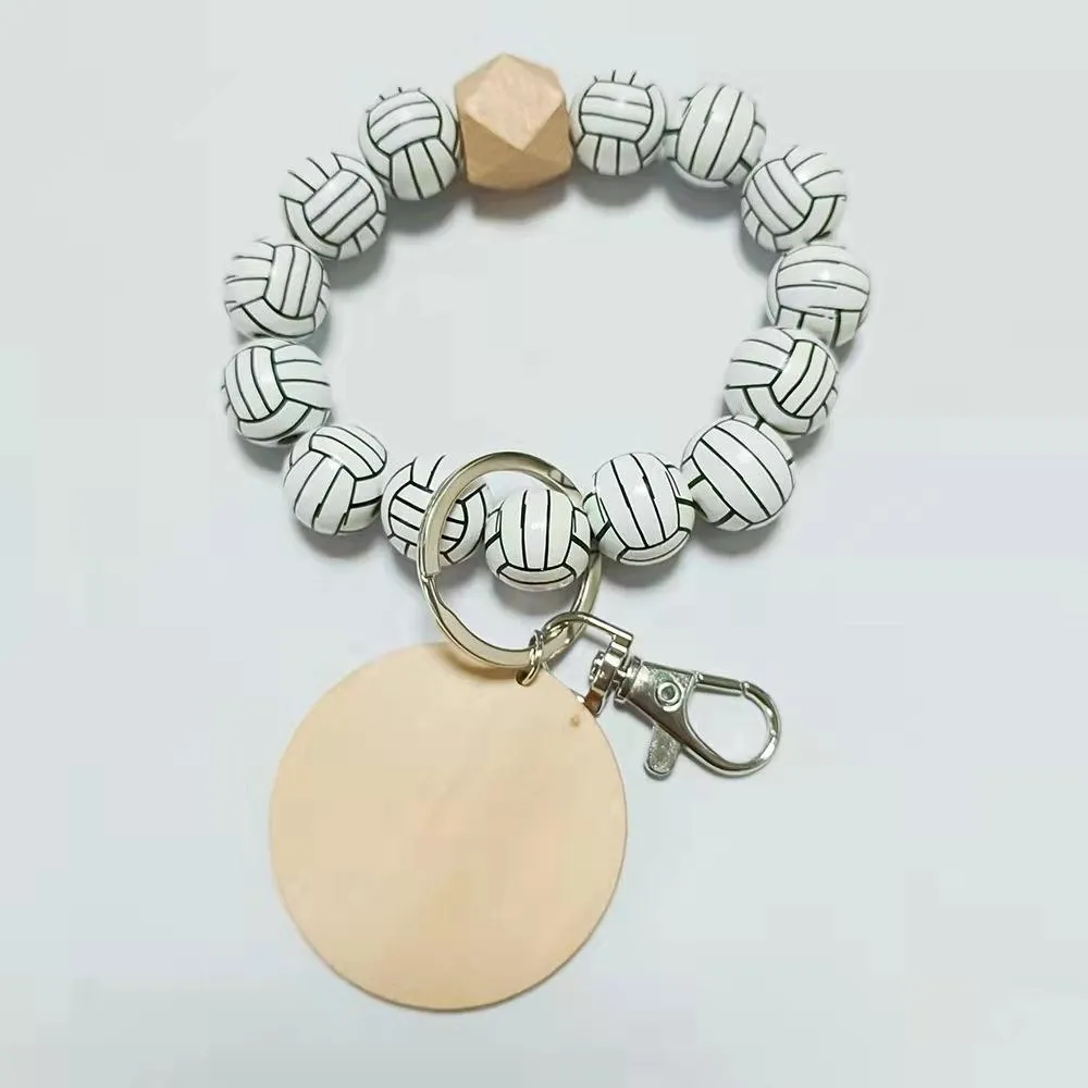 9 Styles Beaded Bracelet Keychain Pendant Party Favor Sports Ball Soccer Baseball Basketball Wooden Bead Bracelet