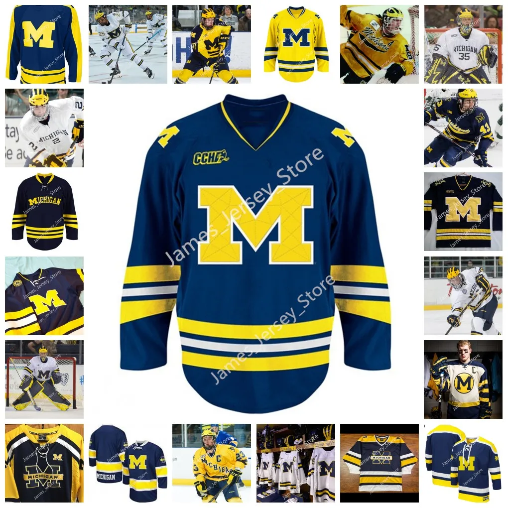 2022 NCAA Custom Michigan Wolverines Maillot de hockey cousu 37 Jack Leavy 43 Luke Hughes 51 Garrett Van Wyhe 55 Jake Gingell 56 Dylan Duke Nick Granowicz Ethan Edwards