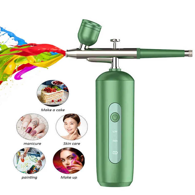 Top 0.3mm Cordless Airbrush Kit Portable With Compressor For Makeup Nail Art Tattoo Craft Cake Nano Mist Sprayer 220526