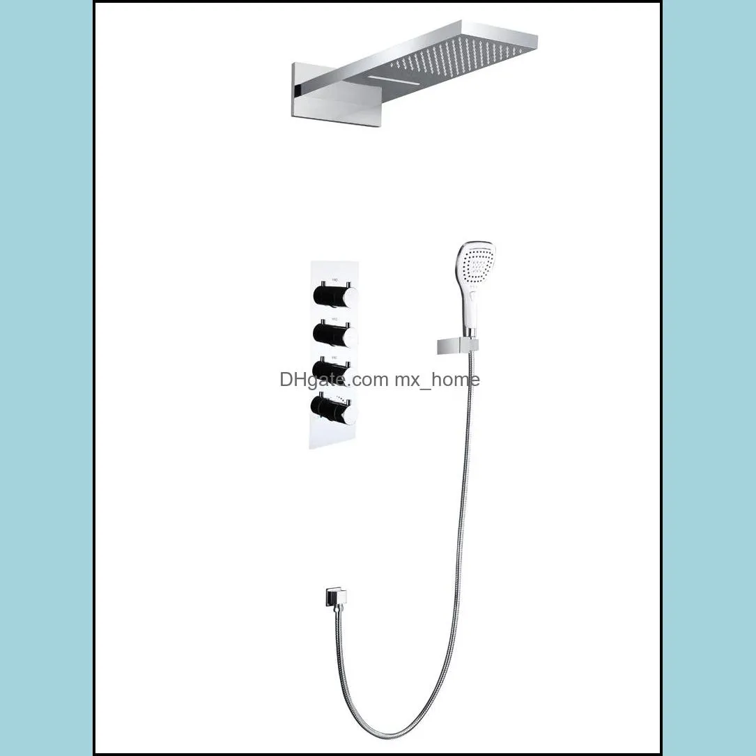 DULABRAHE Chrome Waterfall And Rain Bathroom Shower Faucet Thermostatic Mixer Set Bath & Shower Valve Shower Head