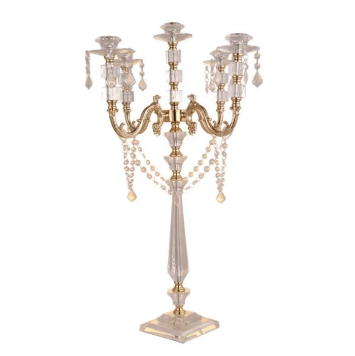 Party Decoration Acrylic Candle Holders 5-arms Candelabras With Crystal Pendants 77CM/30