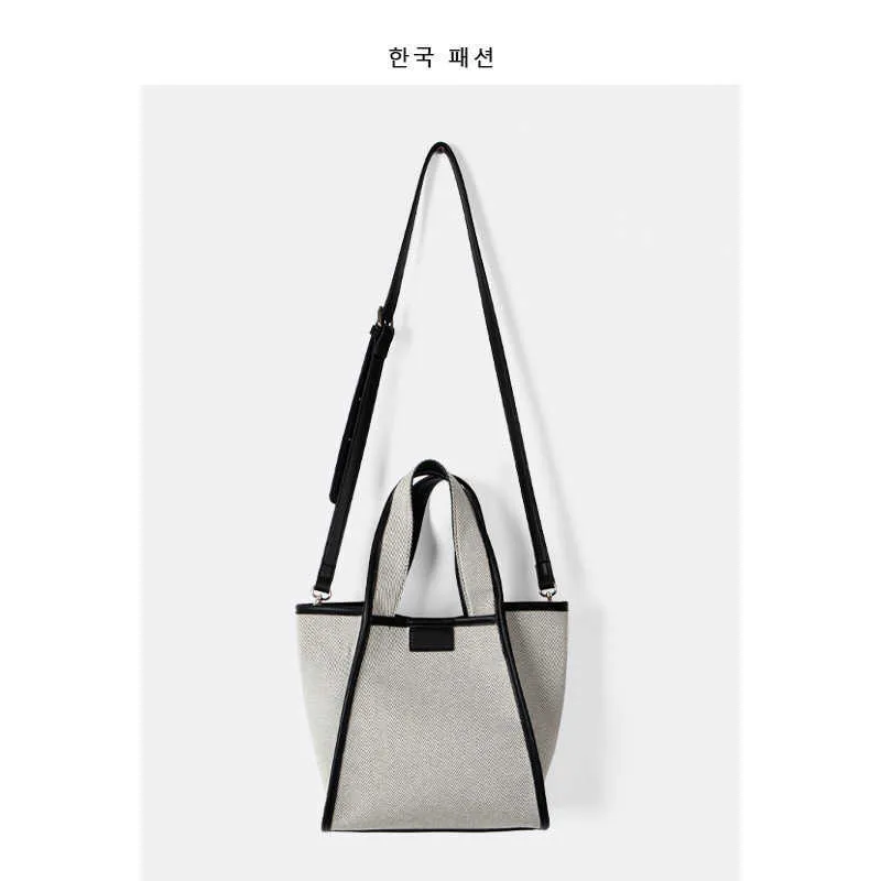 Bolso de mano de algodón de sarga con contraste para mujer, bolso diagonal de lona versátil, diseño de nicho coreano nuevo, otoño e invierno, 2021