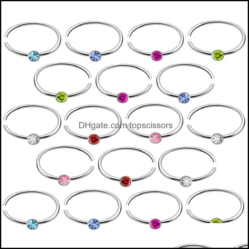 40 pieces nose ring with stone colorful surgical steel noses cartilage rings set for both men and women