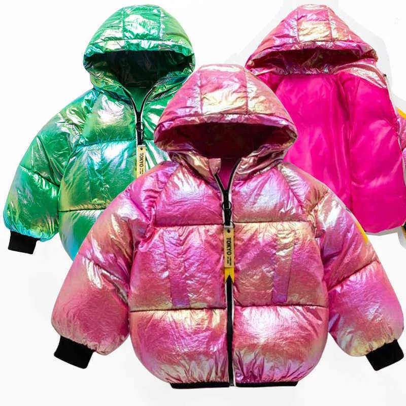 Kızlar Kış Kapitone Ceket Kızlar Saf Pamuk Kalın Renkli Kapüşonlu Ekmek Ceket Bebek Kız Sıcak Gündelik Pamuk Ceket J220718