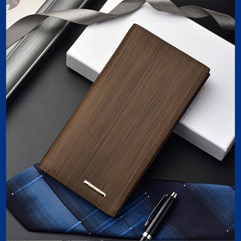 Wallets For Men Long Vintage Wood Grain Ultra-thin Style PU Leather Purse Lots Of Card Holder Cell Phone Pocket Money BagWallets