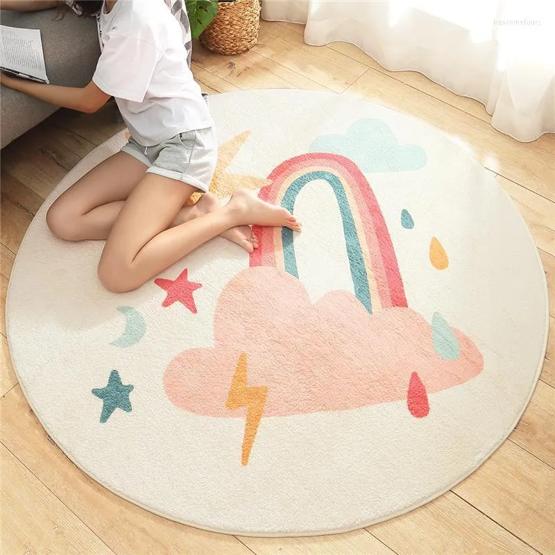 Mattor Cartoon Round Lamb Cashmere Home Living Room Non-Slip Mattan Soffa sovrum Tatami Bedside Filt mattor