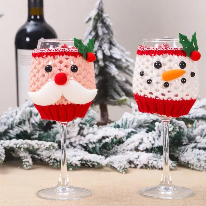 Noel Süslemeleri Şarap Cam Kapağı Noel Baba Kardan Adam Şişe Koruyucu Masa Ev Yemeği Partisi 2 Renkler