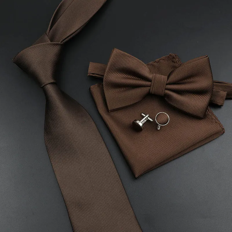 Men039s Tie Bowtie Set de lujo Trabajador de negocios Black Black Solid Color Silk Polyester Jacquard Traje de boda Traje de boda 24817406 5122
