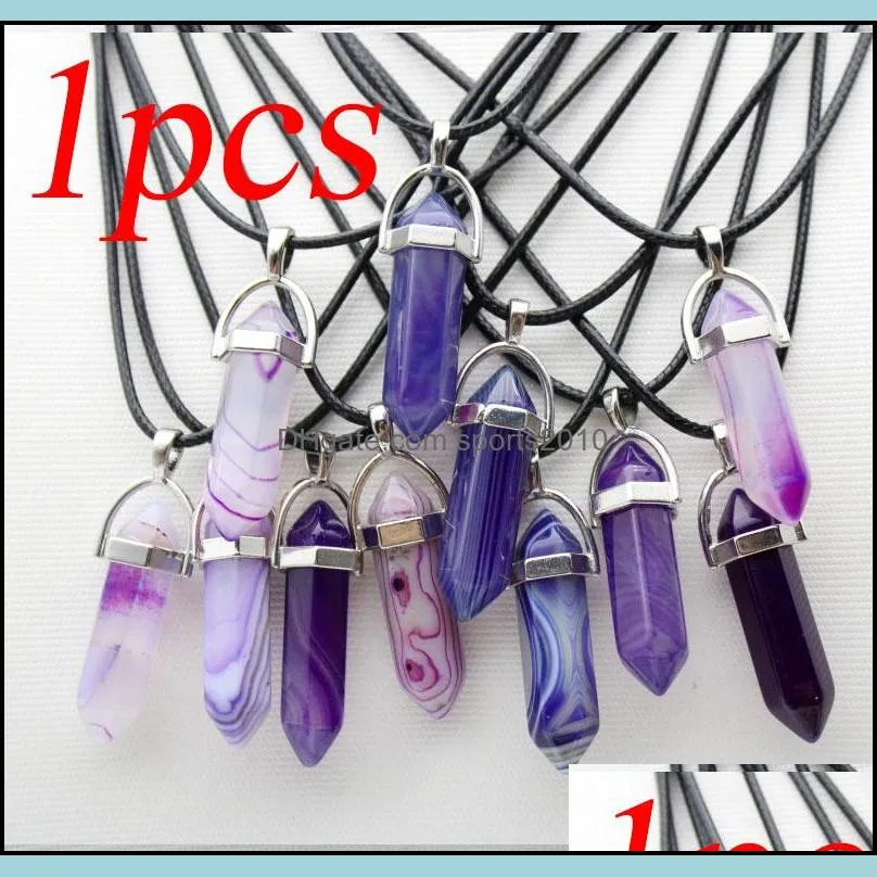 rose pink purple stripe agate stone hexagon bullet pendant reiki healing crystal cone point crystal charms pendulum necklac sports2010