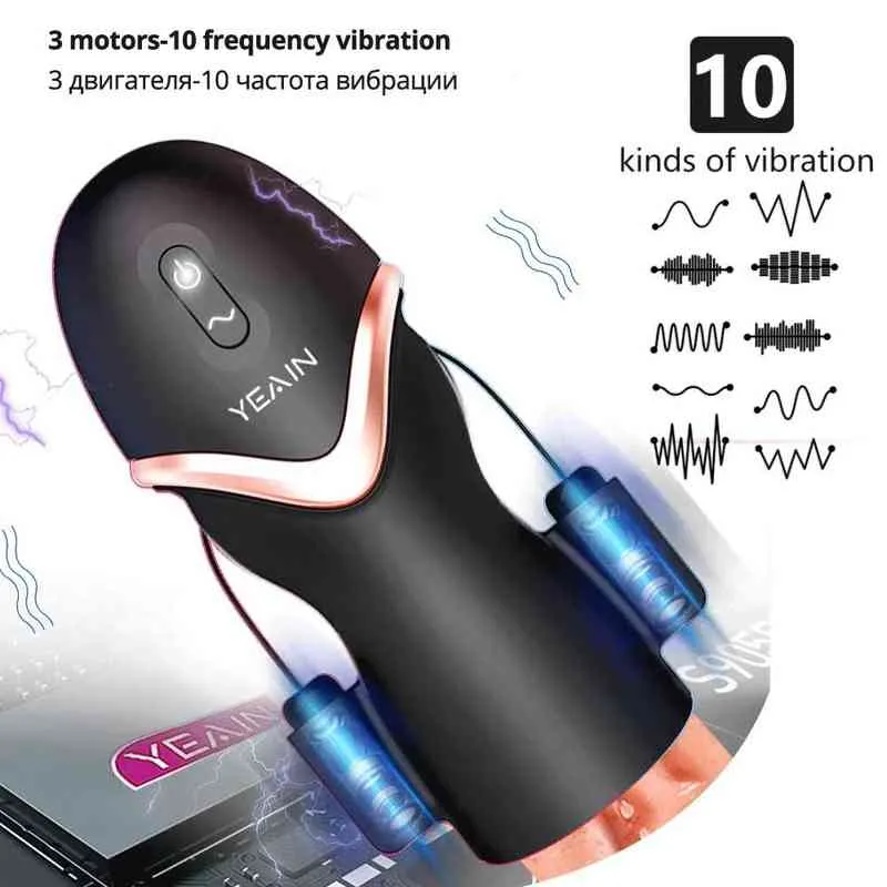 NXY Masturbateurs Vibration à trois moteurs 10 Vitesse Gland Exercice Pénis Retard Entraîneur Masseur Mâle Vibrateur Masturbateur Sex Toys pour Hommes Adultes 18 220507