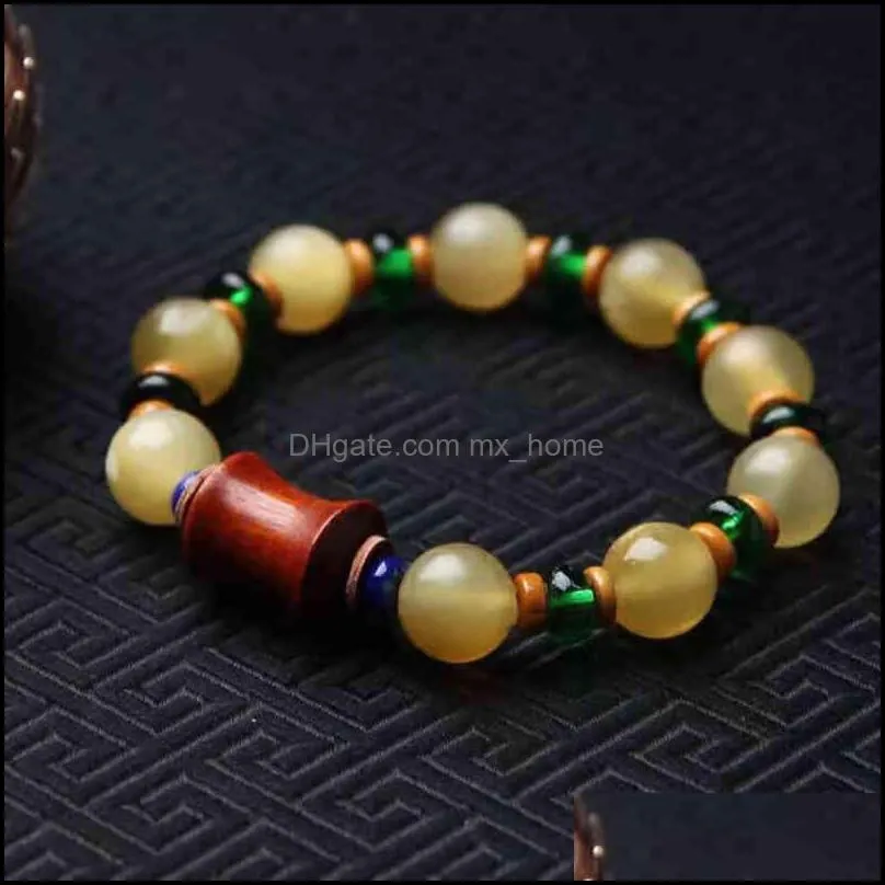 Chinese Style Products Tibetan Natural Sheep Horn Round Bead Single Circle Buddha Hand String Diy with Olive Core Lobular Red