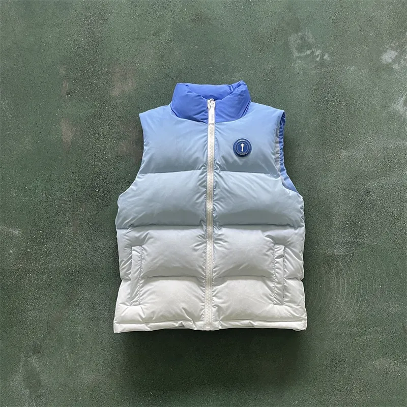 22SS Nya män Trapstar Jacket Vest Irongate Badge Gilte-Ice Blue 1to1 Toppkvalitet broderad bokstäver Zip stängning Vest Women Coat