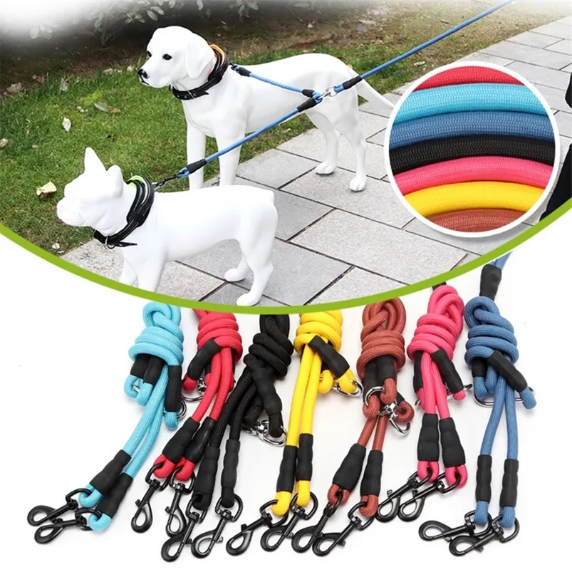高品質のダブルヘッドリーシュスモールミディアムラージドッグリードペット用品をウォーキングトレーニング用ランニングロープ犬リーシュLJ201111