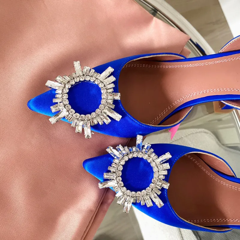 Designer Begum Crystal Embellished buckle navy stain Pumps shoes spool Heels sandals for women heel Luxurys Designers Dress shoe Evening Sli