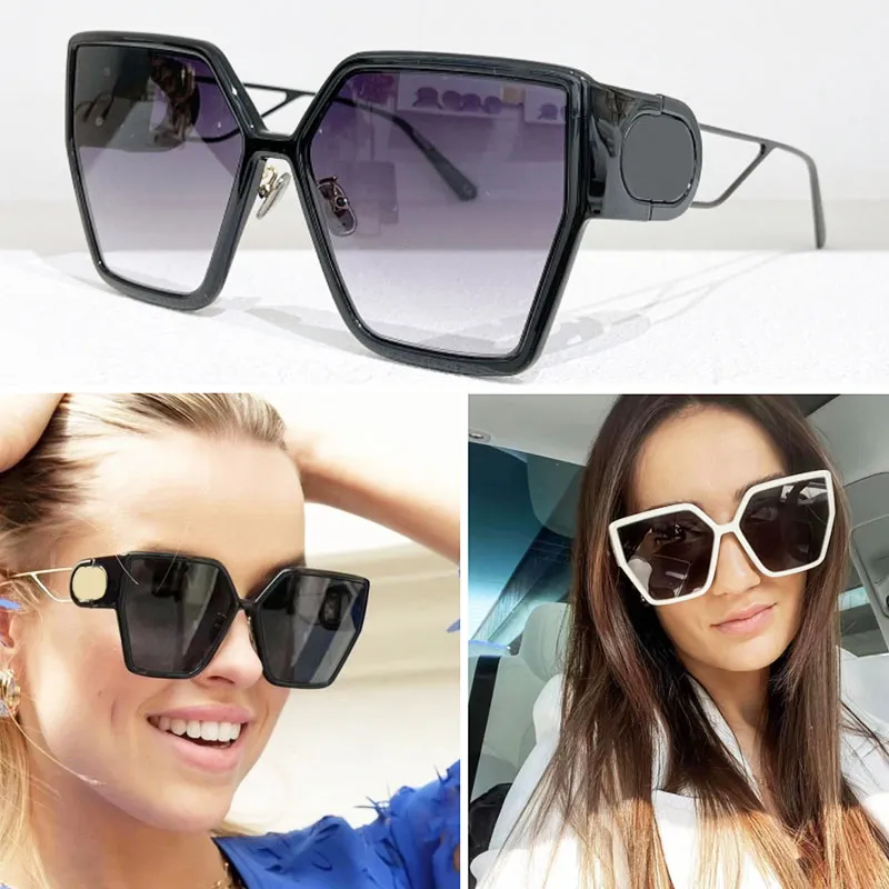 Montaigne SU30 Solglasögon för kvinna och män Summerstil Anti-ultraviolet Retro Plate Square Full Frame Black Gold Gradient Grey Lens Fashion Glasses Random Box