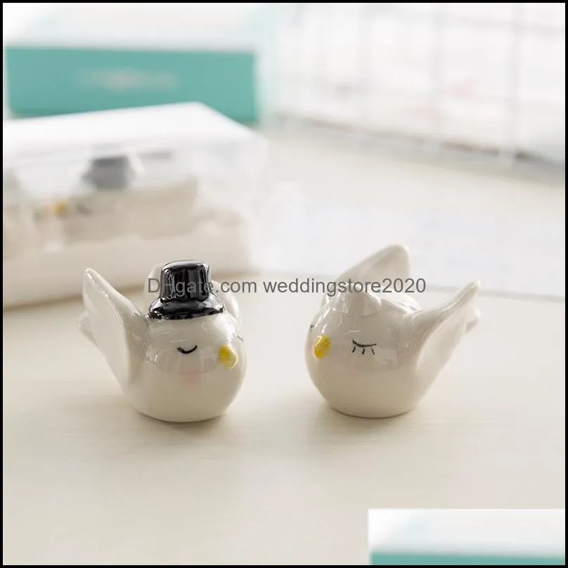 ceramic love bird salt pepper shaker set wedding favors and gifts for guest happily ever after bride and groom 100pcs (50sets)