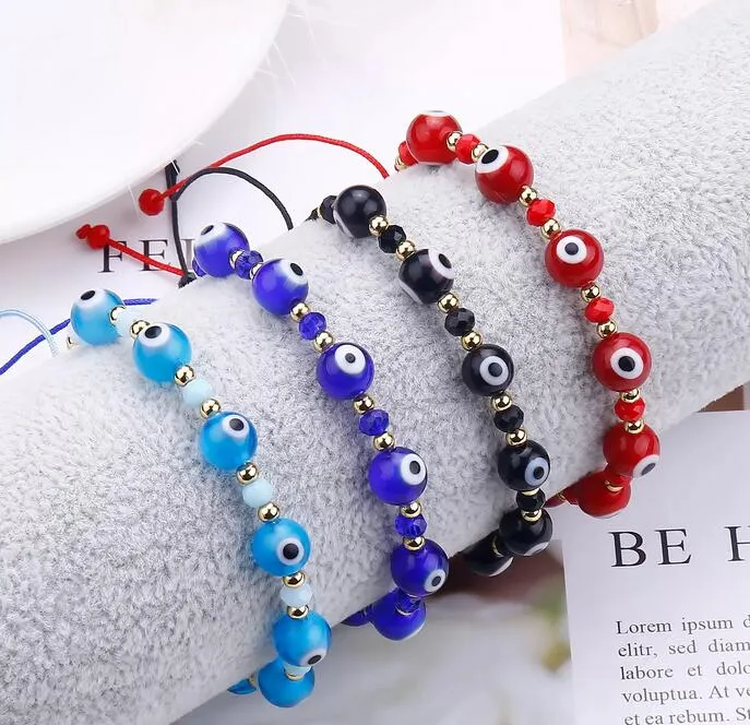 Turc Evil Blue Eye Perles Bracelet Corde Tressée Chaîne Coloré Cristal Perles Bracelets pour Femme