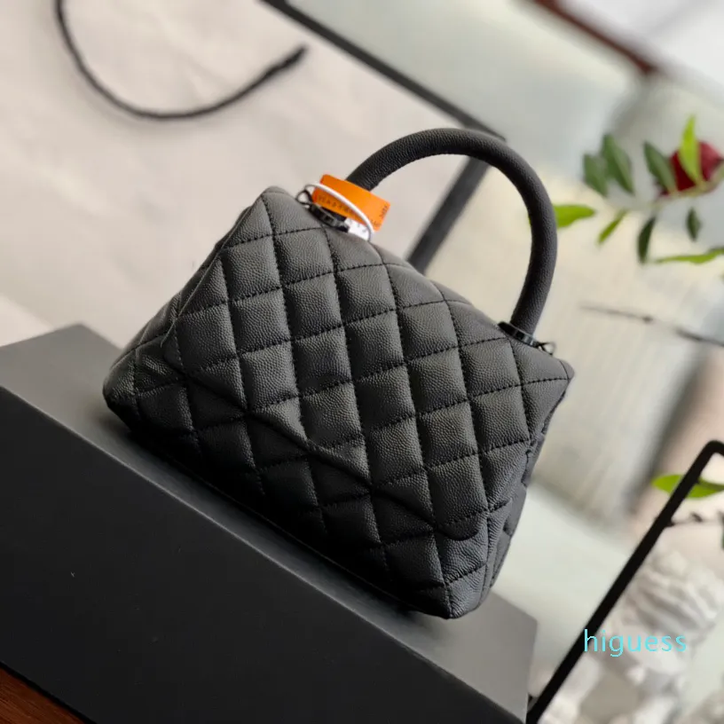 2022Ss Womens Full Black Classic Mini Flap Top Co Handle Bags Caviar Leather Calfskin Genuine Leather Matelasse Chain Crossbody Shoulder
