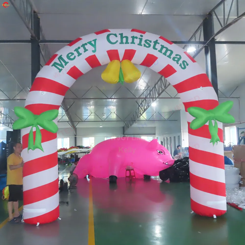 Free Ship Outdoor Activities 4m attractive Christmas inflatable candy arch door with LED lighting for sale