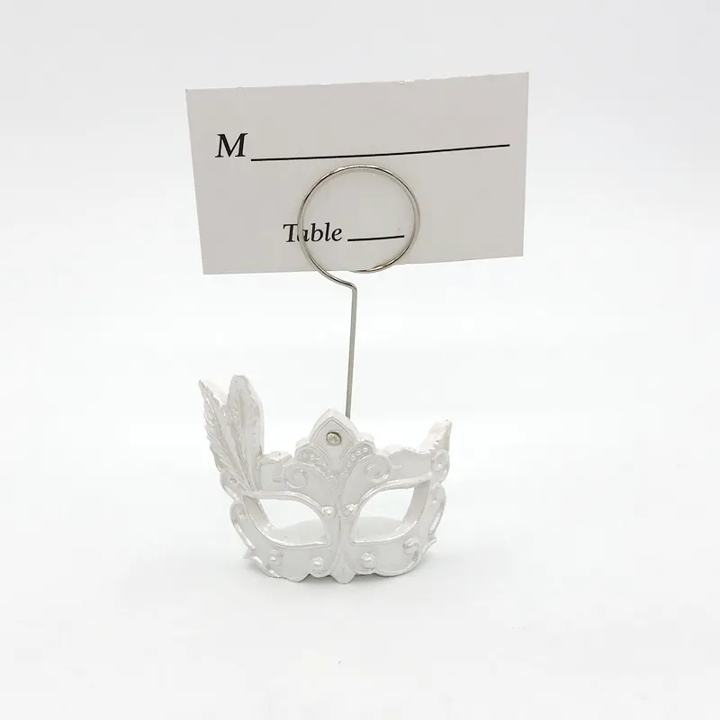 50pcs de decora￧￣o de festa de casamento favorece Mardi Gras Masked Place Card Titular White Mask Photo Setors