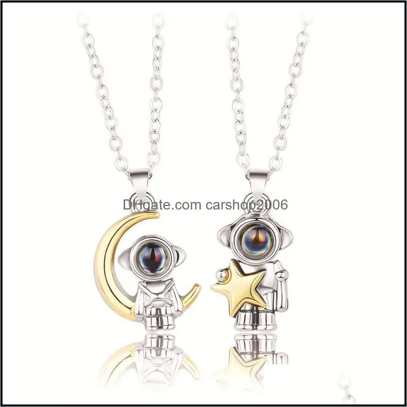 cute spaceman couple necklace 100 languages i love you projection pendant necklace 2022 punk jewelry valentines day best gift