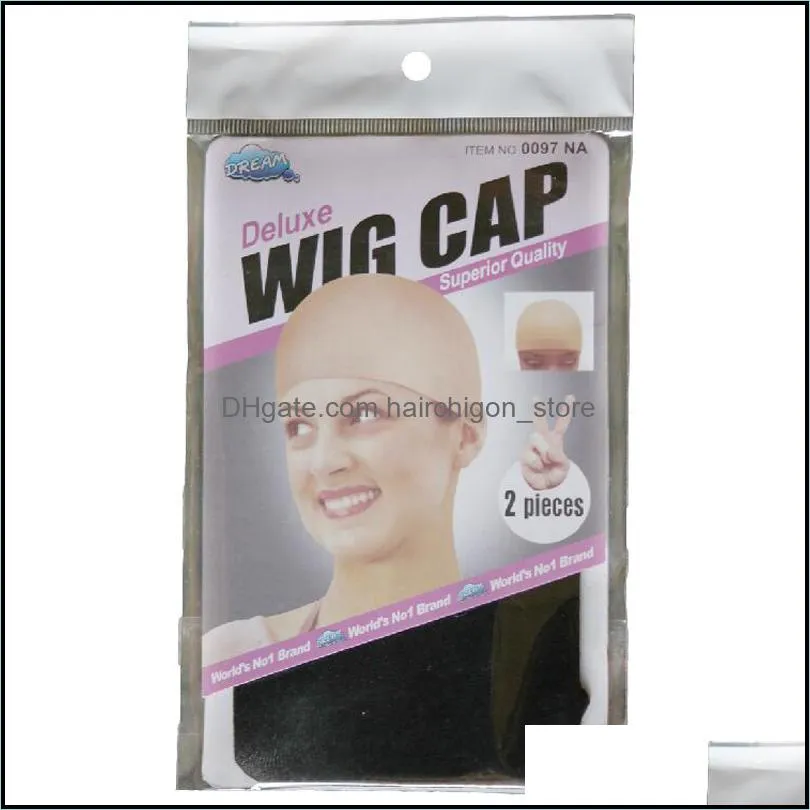 12 pcs(6packs) Deluxe Stocking Wig Liner Cap Snood Polyester Stretch Mesh Weaving Cap For Wearing Wigs Black Brown Blonde