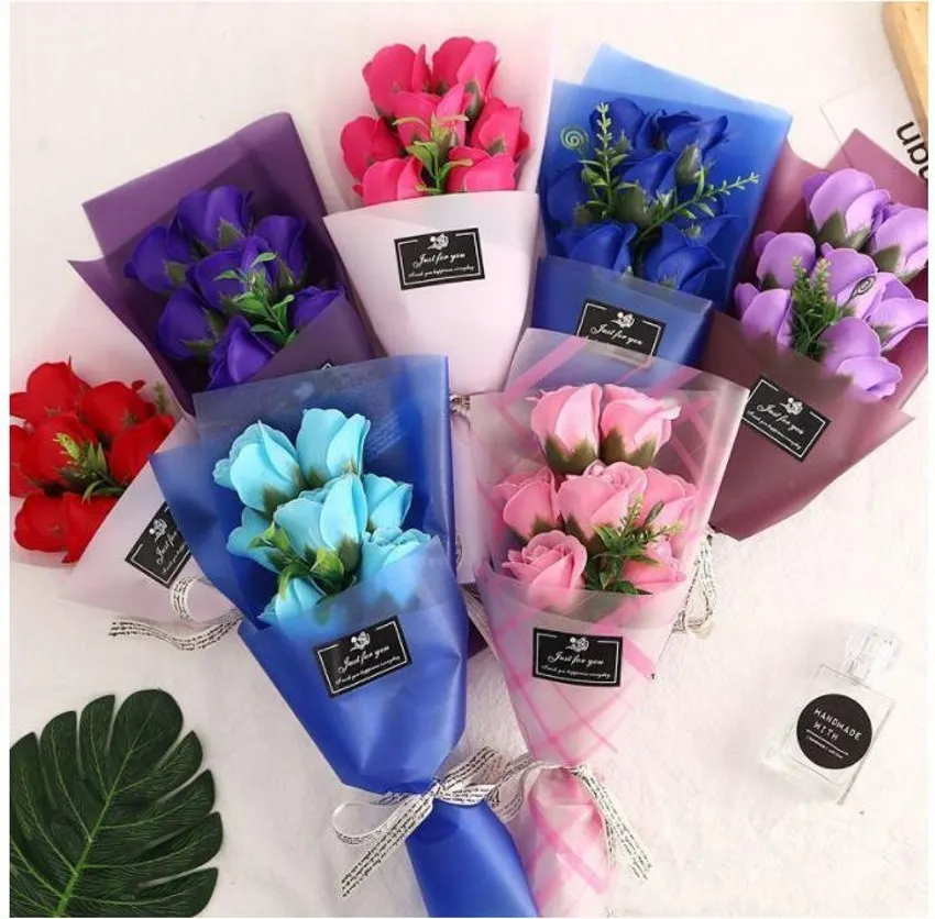 Creative 7 petits bouquets de fleur de savon de simulation de fleur rose pour mariage Saint Valentin fête des mères cadeaux de fête des enseignants gg0420