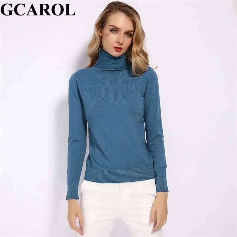 GCAROL femmes 30% laine col roulé pull mince automne hiver pull rendre tricot basique pull couleur unie OL dame hauts tricotés