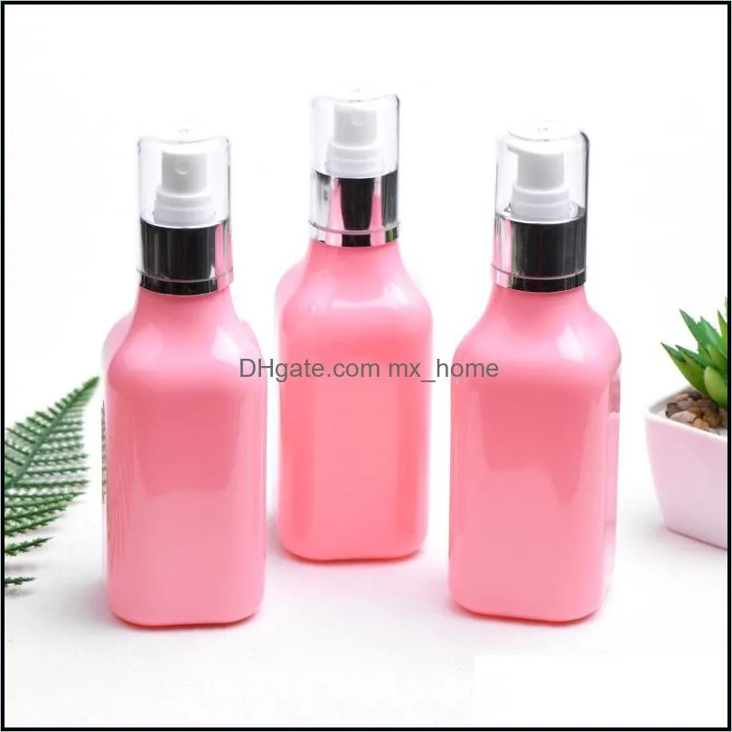 200ml long neck pink PET bottle with full cover anodized aluminum duckbill pump lotion press spray sub-bottling