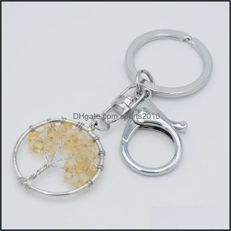 natural crystal stone key ring tree of life pendant handmade keychains key holder for women girl car bags accessories