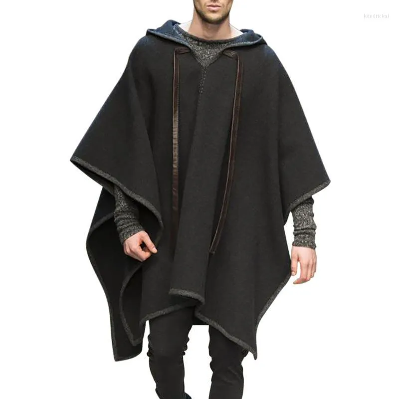 Men's Wool & Blends Winter Black Jacket Long Coat Mens Cloak Batwing Sleeve Oversized Hooded Cape Poncho Male Outerwear Irregular Overcoat 3