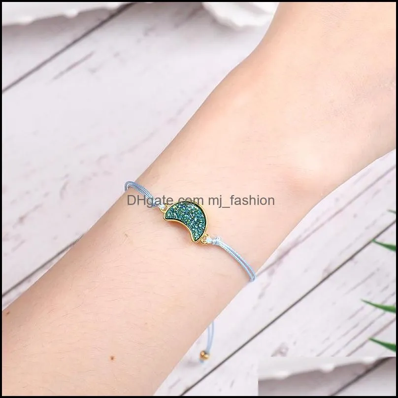 bohemia bangle moon pendant bracelets with multi-color resin imitation stone for women stainless steel bracelet jewelry gift