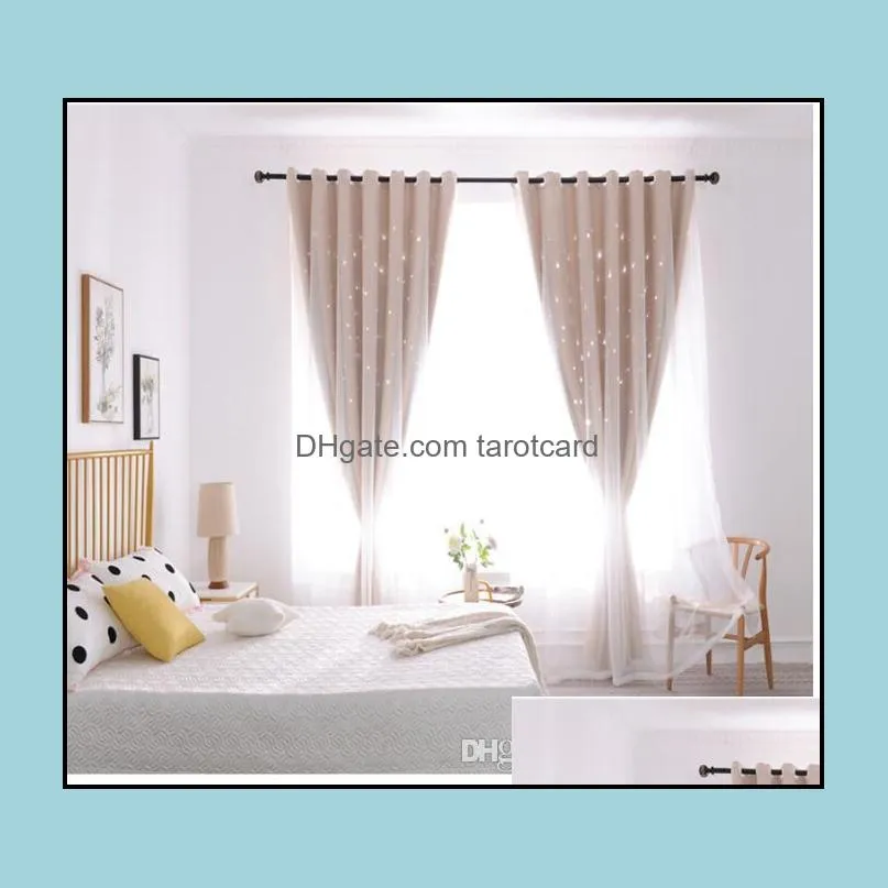 Star Curtains Openwork finished Princess wind children`s window curtain bedroom living room blackout cloths+yarn